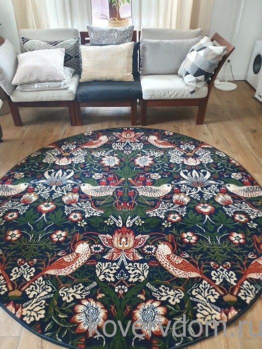 Ковер Птицы 40082 темно-синий по мотивам Земляничный вор Уильяма Морриса КРУГ